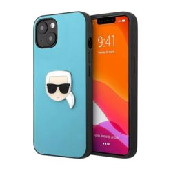   KARL LAGERFELD Apple iPhone 13 Mini Fém Karl logós bőr hatású hátlapi tok KLHCP13SPKMB - Világoskék