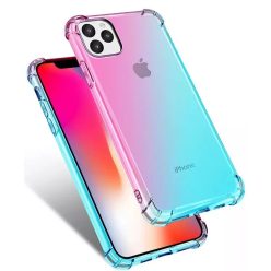   Apple iPhone 11 Pro Erősített sarkú szivárvány szilikon tok - Kék & Rózsaszín