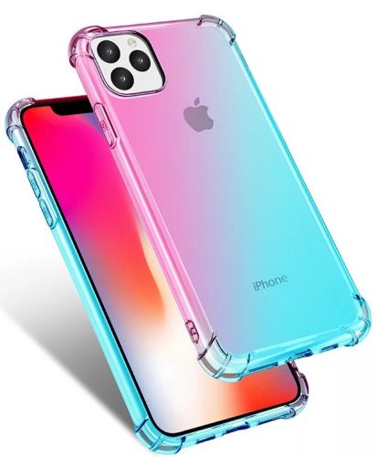 Apple iPhone 11 Pro Max Erősített sarkú szivárvány szilikon tok - Rózsaszín & Kék