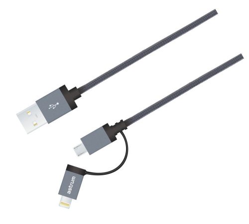 Astrum - Lightning Micro-USB MFI adatkábel 1.2m - Sötét Szürke