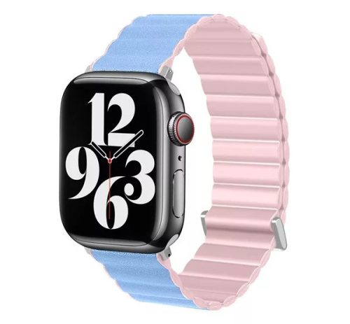 Phoner Apple Watch 38/40/41mm mágneses műbőr/szilikon pánt - Rózsaszín/kék