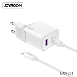   Joyroom - QC 3.0 Hálózati Töltőfej 30W + Lightning PD Adatkábel - Fehér