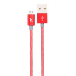   Hoco - UPM08 műanyag hálós micro USB adat/töltő kábel 120 cm - piros