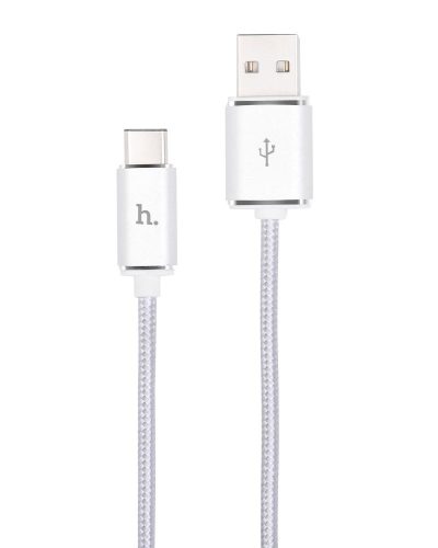 Hoco - UPT01 alu fej és fémszálas szövet 10 Gbit/s írás/olv. USB-C 3.1 adat/töltő kábel 120 cm - ezüst