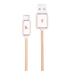   Hoco - UPT01 alu fej és fémszálas szövet 10 Gbit/s írás/olv. USB-C 3.1 adat/töltő kábel 120 cm - arany