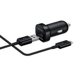   Samsung Gyári Mini Autós Adaptív Gyorstöltő Adapter 18W + Micro USB Adatkábel - Fekete