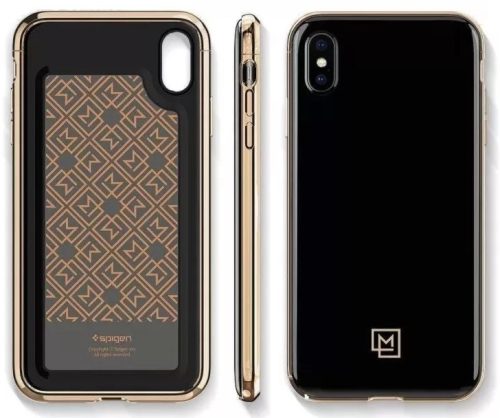 Spigen La Manon Étui Apple iPhone XS hátlapi kemény tok - Fekete, arany széllel