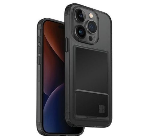 Uniq Air Fender ID Apple iPhone 15 Pro Max Szilikon tok kártya tartóval - Füst