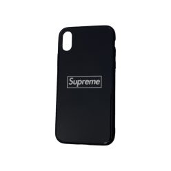   PM - Apple iPhone X/XS Üveges Mintás Tok  - Supreme Keretes Fekete