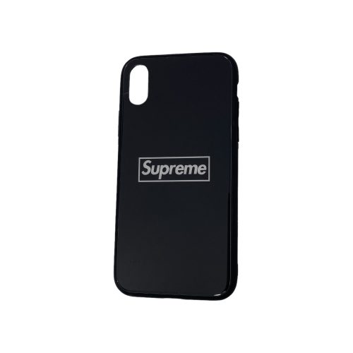 PM - Apple iPhone X/XS Üveges Mintás Tok  - Supreme Keretes Fekete