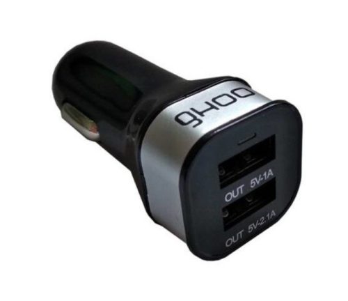 Ghoo autós töltő adapter 2USB,  5V/3,1A,  fekete