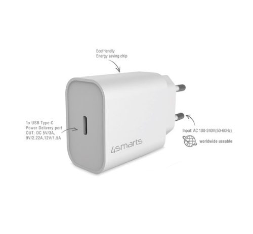 4smarts hálózati gyorstöltő adapter, QC 3.0 + 1.5m Type-C kábel, fekete