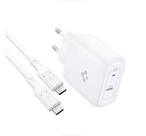 Spigen PowerArc PE2015 hálózati töltő adapter + Type-C-Type-C kábel, Type-C, GaN, 45W, fehér