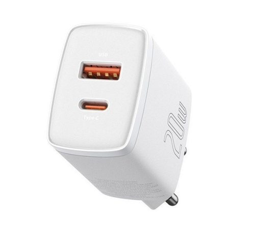 Baseus Compact gyorstöltő adapter 20W Type-C + USB, fehér