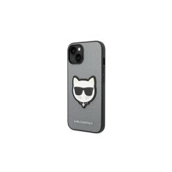   Karl Lagerfeld Saffiano Choupette Head Patch Apple iPhone 14 Pro hátlap tok, ezüst