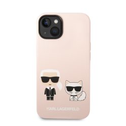   Karl Lagerfeld Silicone Karl & Choupette Apple iPhone 14 Magsafe hátlap tok, halvány rózsaszín