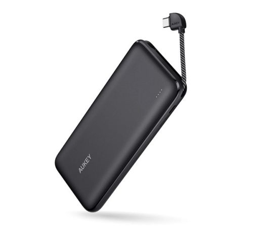 Aukey külső akkumulátor, 10000mAh, 18W, Type-C kábellel, fekete