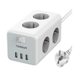   Tessan TS-306 hálozati elosztó 6 aljzat, 3xUSB, kapcsológombbal, 2m, fehér