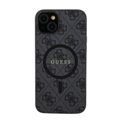   Guess 4G Collection Leather Metal Logo Samsung Galaxy S24 mágneses tok, fekete