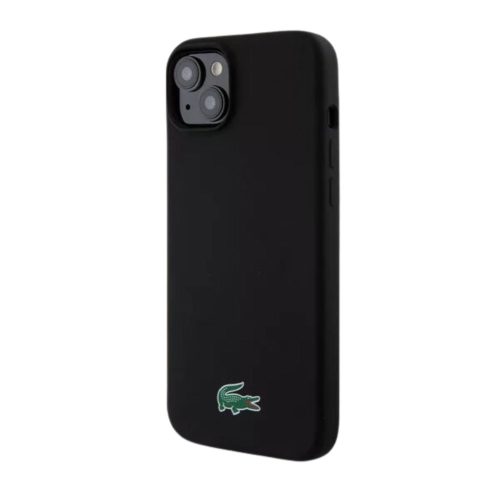 Lacoste Microfiber Croc Logo MagSafe iPhone 15 Plus szilikon tok, fekete