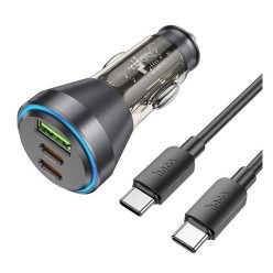   Hoco NZ12D autós töltő USB QC 18W + 2 x Type-C, 30W + Type C - Type C kábel, (PD60W) átlátszó / fekete