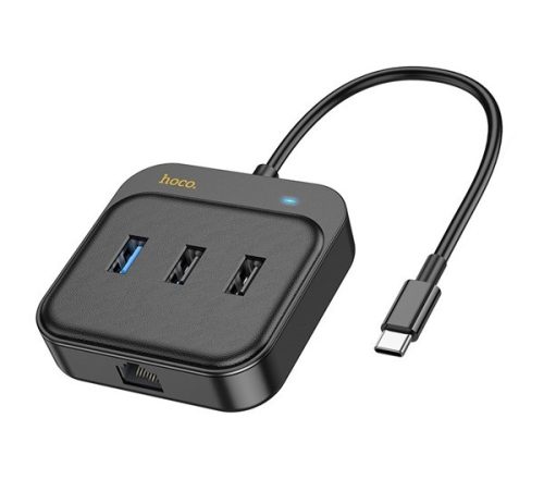 Hoco HB37 USB HUB 6in1 Type C - HDMI + RJ45 + USB3.0 + USB2.0 x 2 + PD100W Multiport 0,2m, fekete