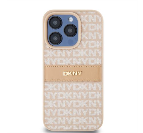 DKNY PU Leather Repeat Pattern Tonal Stripe Apple Iphone 15 Pro tok, rózsaszín