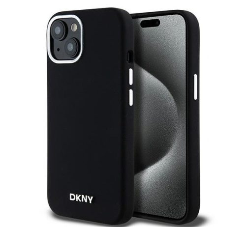 DKNY Liquid Silicone Small Metal Logo  Apple iPhone 13 / 14 / 15 Magsafe hátlap tok, fekete, DKHMP14SSMCHLK