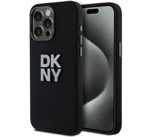 DKNY Liquid Silicone Small Metal Logo  Apple iPhone 15 Pro Magsafe hátlap tok, fekete, DKHCP15LSMCBSK