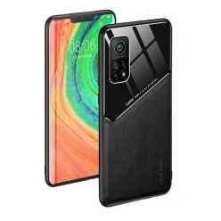   Huawei Mate 40, Szilikon tok, bőr és plexi hátlap, közepesen ütésálló, mágneses tartóval kompatibilis, Wooze Texture, fekete