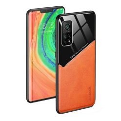   Huawei Mate 40, Szilikon tok, bőr és plexi hátlap, közepesen ütésálló, mágneses tartóval kompatibilis, Wooze Texture, narancssárga