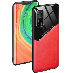   Huawei Mate 40, Szilikon tok, bőr és plexi hátlap, közepesen ütésálló, mágneses tartóval kompatibilis, Wooze Texture, piros