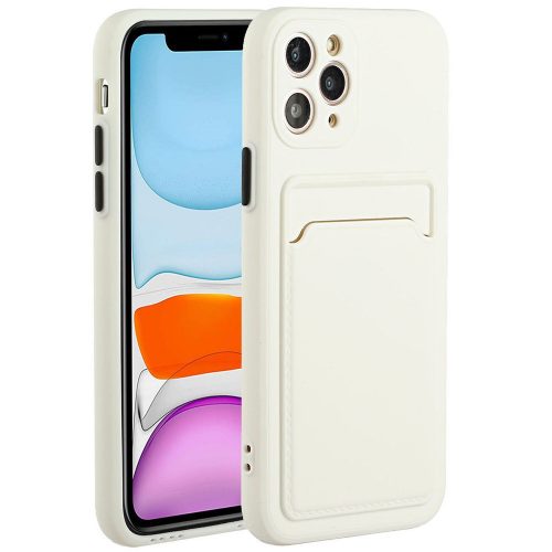 Apple iPhone 11 Pro Max, Szilikon tok, kártyatartóval, Wooze Card Slot, fehér