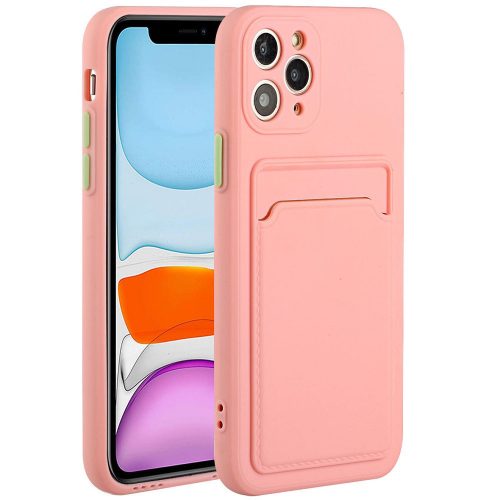 Huawei P40 Lite, Szilikon tok, kártyatartóval, Wooze Card Slot, rózsaszín