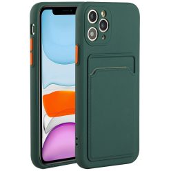   Huawei P50, Szilikon tok, kártyatartóval, Wooze Card Slot, sötétzöld