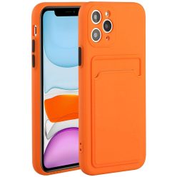   Samsung Galaxy A21 SM-A210F, Szilikon tok, kártyatartóval, Wooze Card Slot, narancssárga