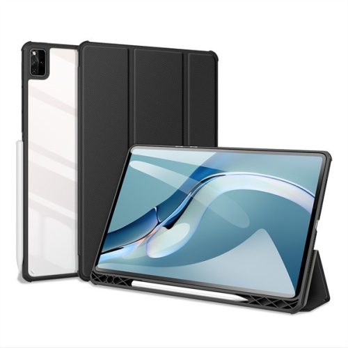 Huawei MatePad Pro 12.6 (2021), mappa tok, Trifold, légpárnás sarok, közepesen ütésálló, M-Pen tartóval, átlátszó hátlap, Dux Ducis Toby, fekete