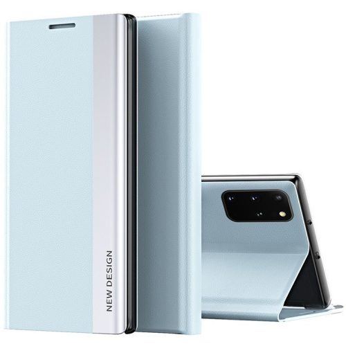 Xiaomi Redmi Note 9 5G, Oldalra nyíló tok, stand, Wooze Silver Line, világoskék