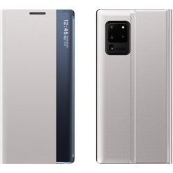   Xiaomi Redmi Note 9 5G, Oldalra nyíló tok, stand, hívás mutatóval, vékony csíkban, Wooze Look Inside, ezüst