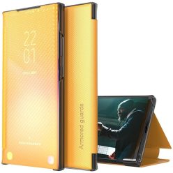   Huawei Honor 30, Oldalra nyíló tok, stand, hívás mutatóval, kevlár minta, Wooze Smart View Cover Carbon, sárga