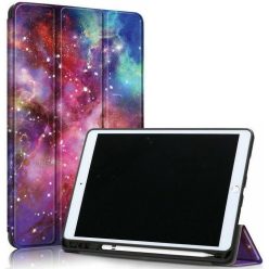   Apple iPad Pro 12.9 (2020), mappa tok, Apple Pencil tartóval, világűr minta, Smart Case, Wooze New Style Trifold Case, színes