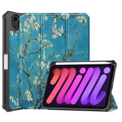   Apple iPad Mini (2021) (8.3), mappa tok, Apple Pencil tartóval, virág minta, Smart Case, Wooze New Style Trifold Case, kék/színes