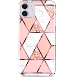   Apple iPhone 11 Pro Max, Szilikon tok, sokszöges márvány minta, Wooze Geometric Marble, színes/rózsaszín