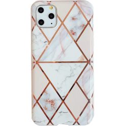   Apple iPhone 13 Pro Max, Szilikon tok, sokszöges márvány minta, Wooze Geometric Marble, színes/fehér