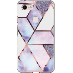   Apple iPhone 13 Pro, Szilikon tok, sokszöges márvány minta, Wooze Geometric Marble, színes/kék