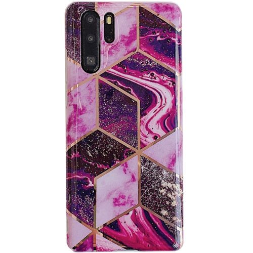 Apple iPhone XS Max, Szilikon tok, sokszöges márvány minta, Wooze Geometric Marble, színes/lila