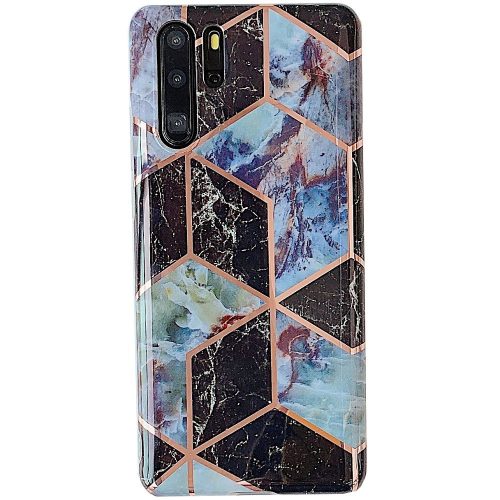 Huawei P30 Lite, Szilikon tok, sokszöges márvány minta, Wooze Geometric Marble, színes/fekete