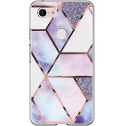   Huawei P40, Szilikon tok, sokszöges márvány minta, Wooze Geometric Marble, színes/kék