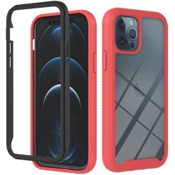   Apple iPhone 12 Pro Max, Szilikon hátlap és műanyag előlapi tok, elő- és hátlapi üveggel, közepsen ütésálló, Wooze Power Case, fekete/piros