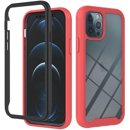 Samsung Galaxy A32 4G SM-A325F, Szilikon hátlap és műanyag előlapi tok, elő- és hátlapi üveggel, közepsen ütésálló, Wooze Power Case, fekete/piros